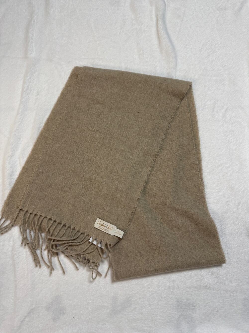 Cristina Chiti 100% Cashmere Scarf Made in Italy Taupe Beige 10x72 Fringe